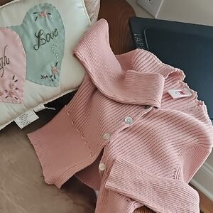 April Cornell Pink Ribbed Cardigan with Buttons